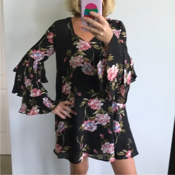 Floral Tiered Bell Sleeve Dress - Picture 1 of 6